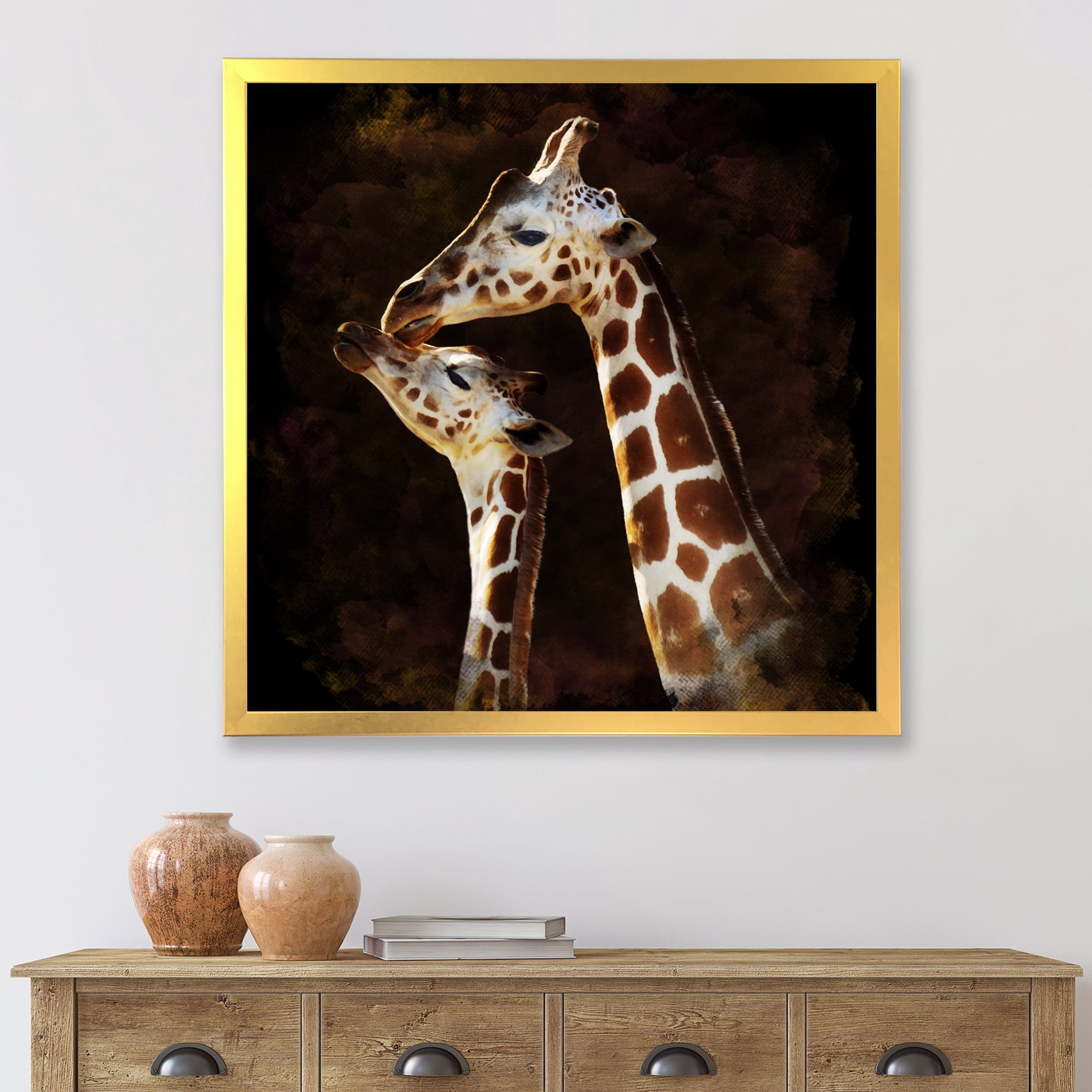 Designart 'Close UP Of Two Giraffes Kissing I' Farmhouse Framed Art Print