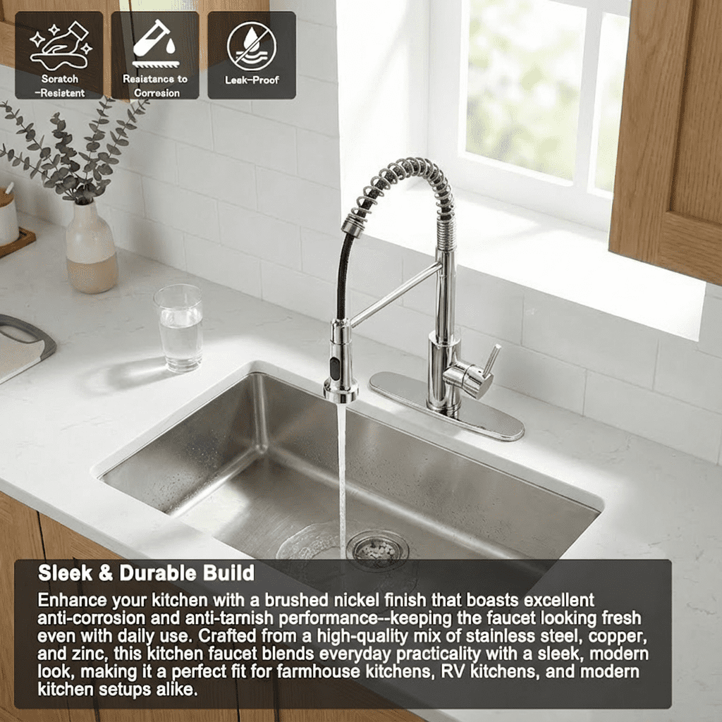Kitchen Faucet with Pull Down Sprayer Industrial 1 Handle 1 Hole or 3 Hole Faucet for Farmhouse Camper Laundry Utility,Chrome