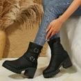 thumbnail image 3 of Women's Ankle Boots Platform Lug Sole Riding Booties Vintage Leather Buckle Strap Back Zipper Mid Calf Boots Black 7.5, 3 of 7