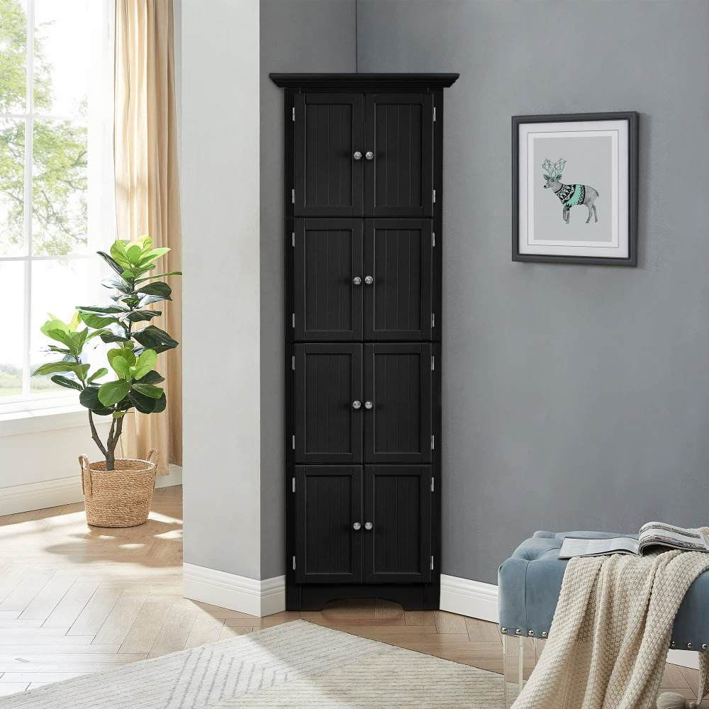 Triangle Storage Cabinet with 4 Doors, Tall Corner Cabinet with 4