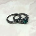 thumbnail image 5 of Women's Men's Simulated Emerald Wedding Trio Ring Set 14k Black Gold Plated Silver, 5 of 5