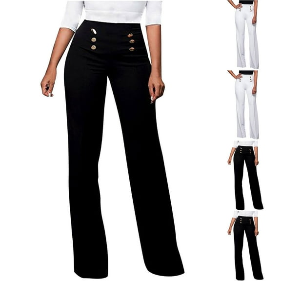 Miluxas Womens Casual High Waist Straight Leg Pants Stretchy Business Dress Work Trousers White 10(XL)