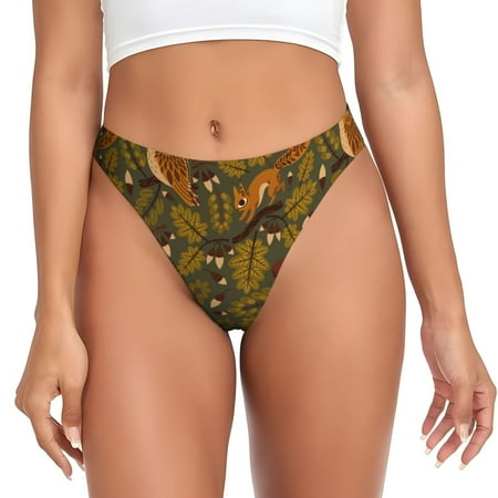 Adobk Autumn Leaves Owl Squirrel Print Seamless Women Underwear Thongs No Show Ladies Thong No Line Breathable Comfortable Panties Undies for Women-X-Large