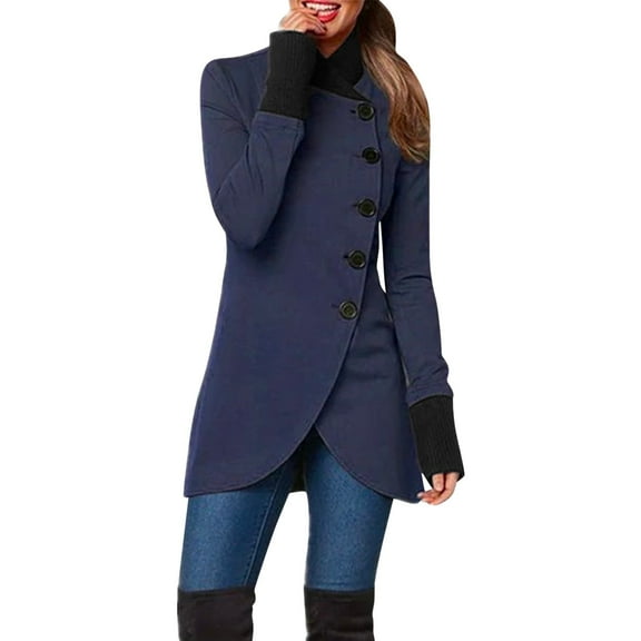 UJNDER Women's Solid Color Casual Zipper Hooded Long Coat Jacket Fall Jackets for Women Navy XL