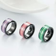 thumbnail image 6 of Green/Purple/Red Titanium Steel Gold Plated Band Men's Black Wedding Ring, 6 of 9