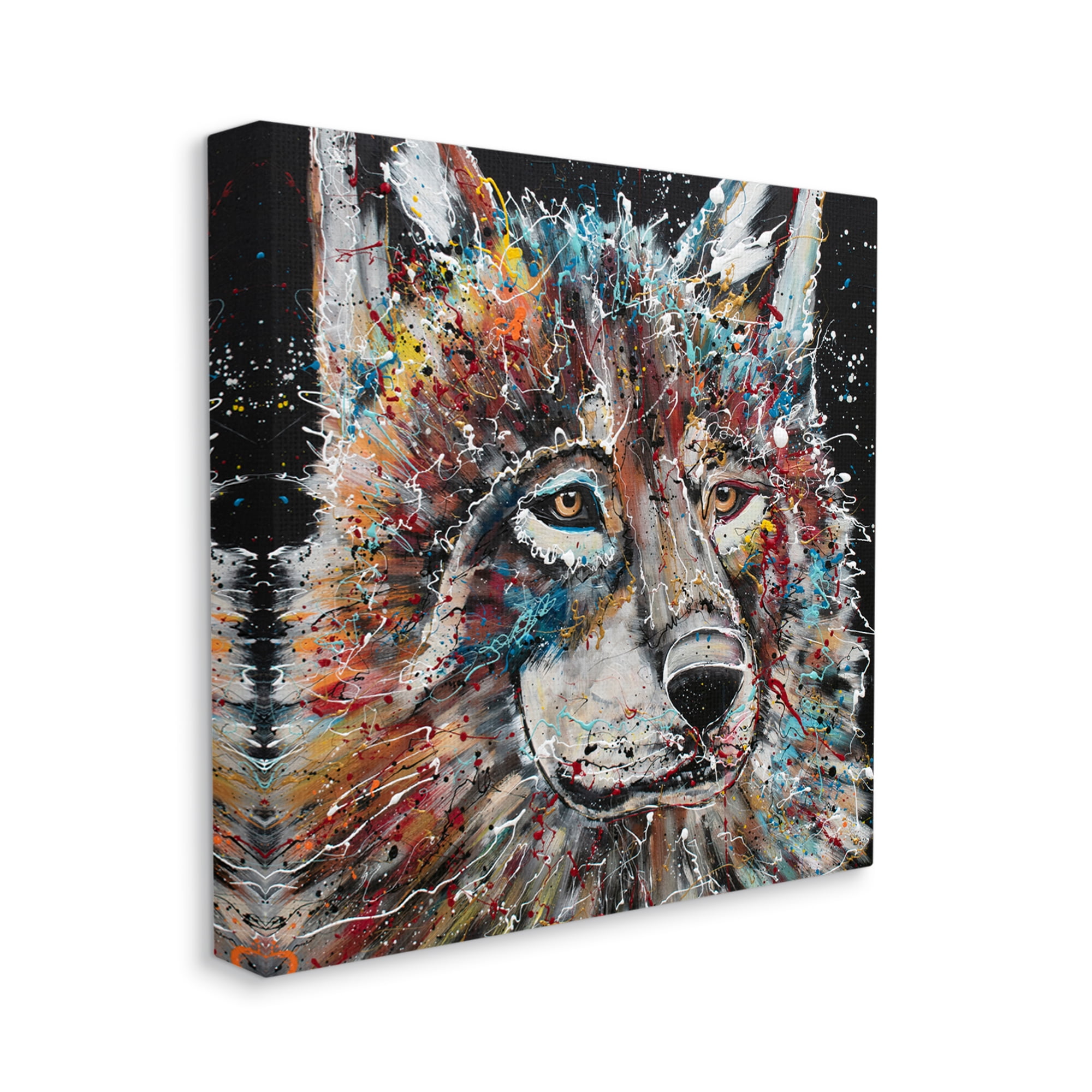 Stupell Urban Wolf Graffiti Face Portrait Animals & Insects Painting Gallery Wrapped Canvas Print Wall Art