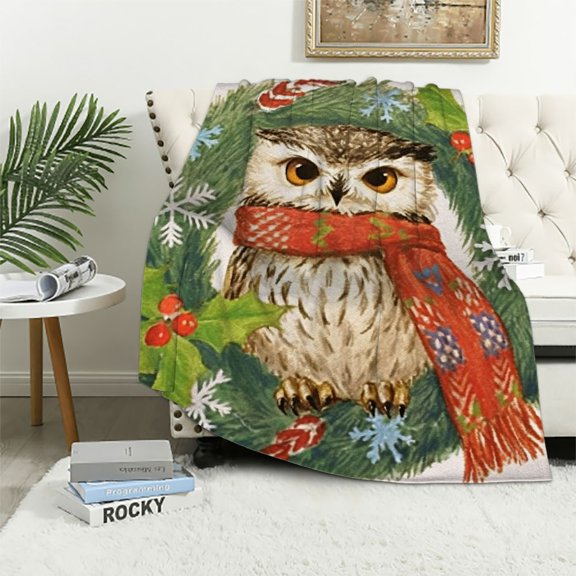 Sheronv Owl Christmas Snowflake Warm Lightweight Blanket Soft Fleece Blankets Throw Blanket for All Seasons Living Rooms Sofa Decor Cow Gifts 40x50in