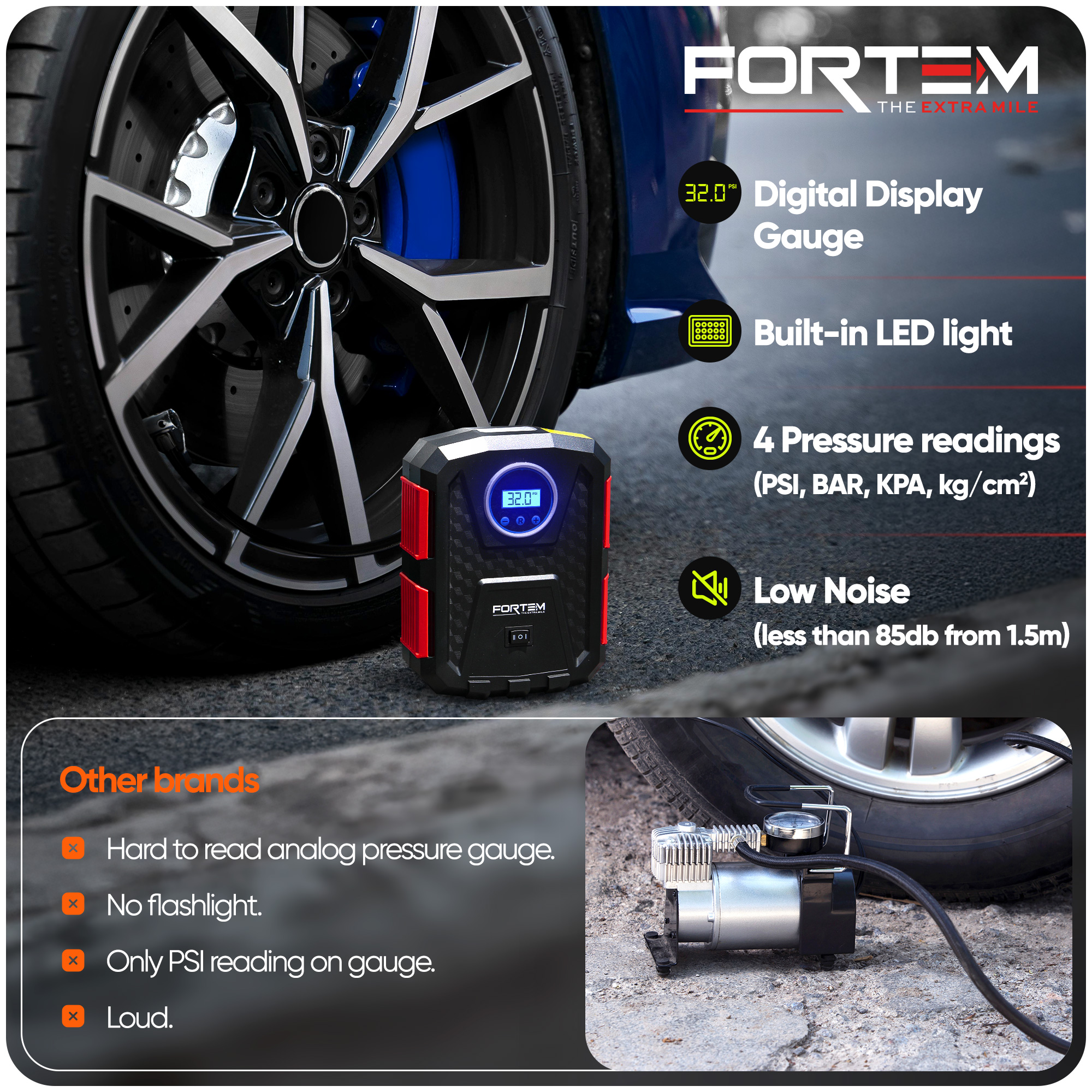 FORTEM 150 PSI Tire Inflator with LED Light and Carrying Case photo 6