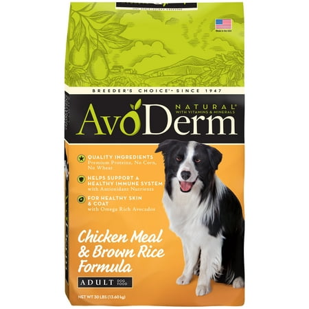 AvoDerm Natural Chicken Meal and Brown Rice Formula Adult Dog Food, 30-Pound