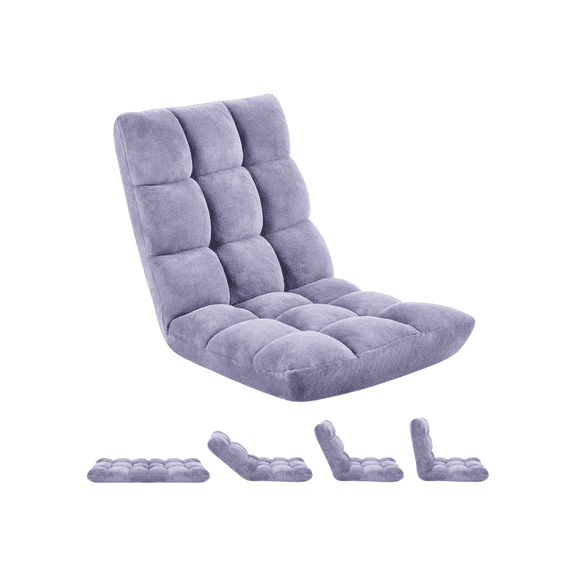 LOGYAT Adjustable Floor Chair with Back Support, Foldable Japanese Style Meditation Seat, Portable Gaming Reading Chair for Adults Teens, Comfortable Cushion, Light Grey