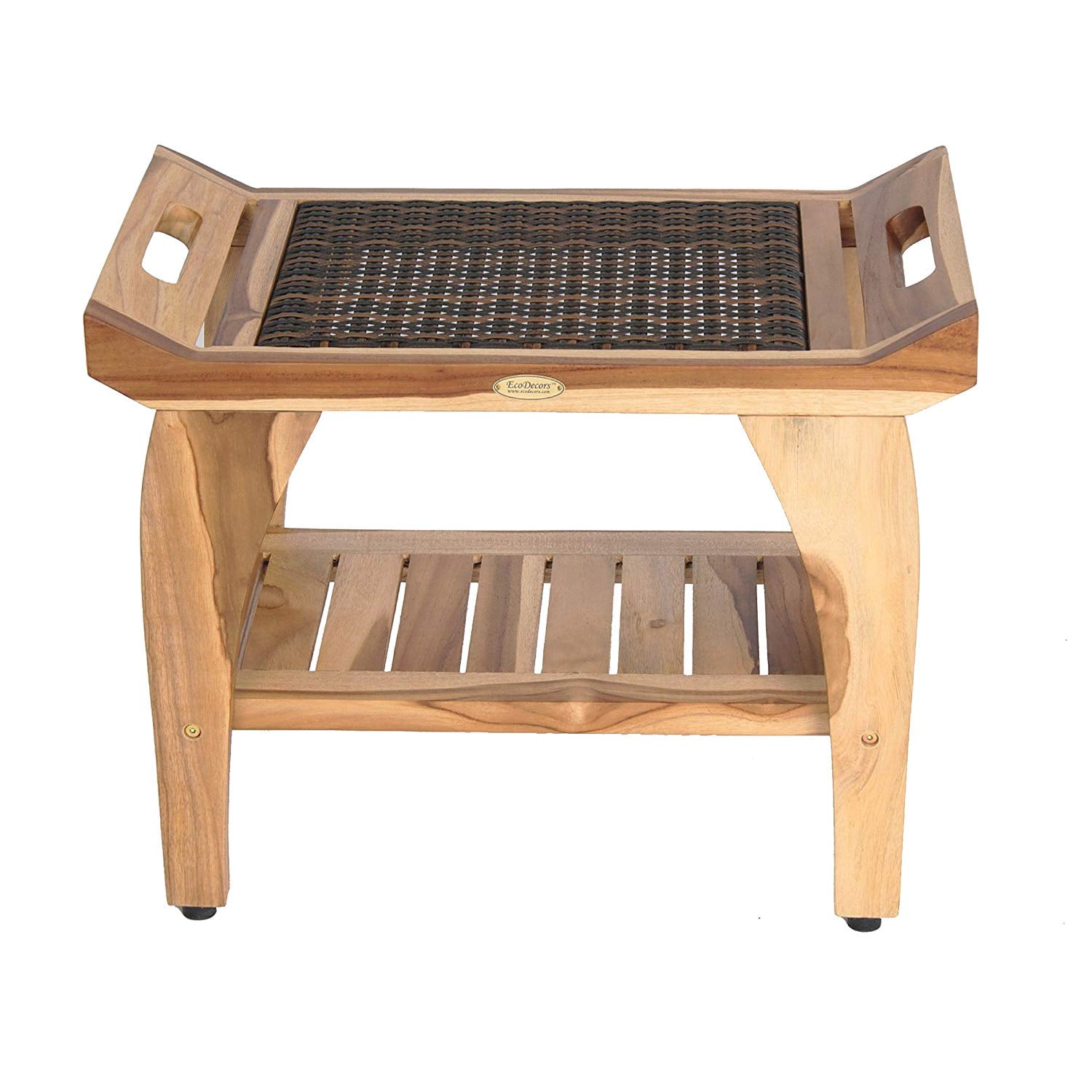 EcoDecors Tranquility 24 in Teak Eastern Style Shower Bench with Indoor