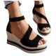 thumbnail image 3 of Bmisegm Ladies Summer Retro Pure Colour Thick Bottom High Heel Zipper Large Size Slope Heel Sandals Sandals Women Summer Black 8, 3 of 8