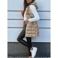 thumbnail image 4 of Women Long Vest Solid Color Sleeveless Hood Winter Puffer Vest Outwear Khaki XL, 4 of 5