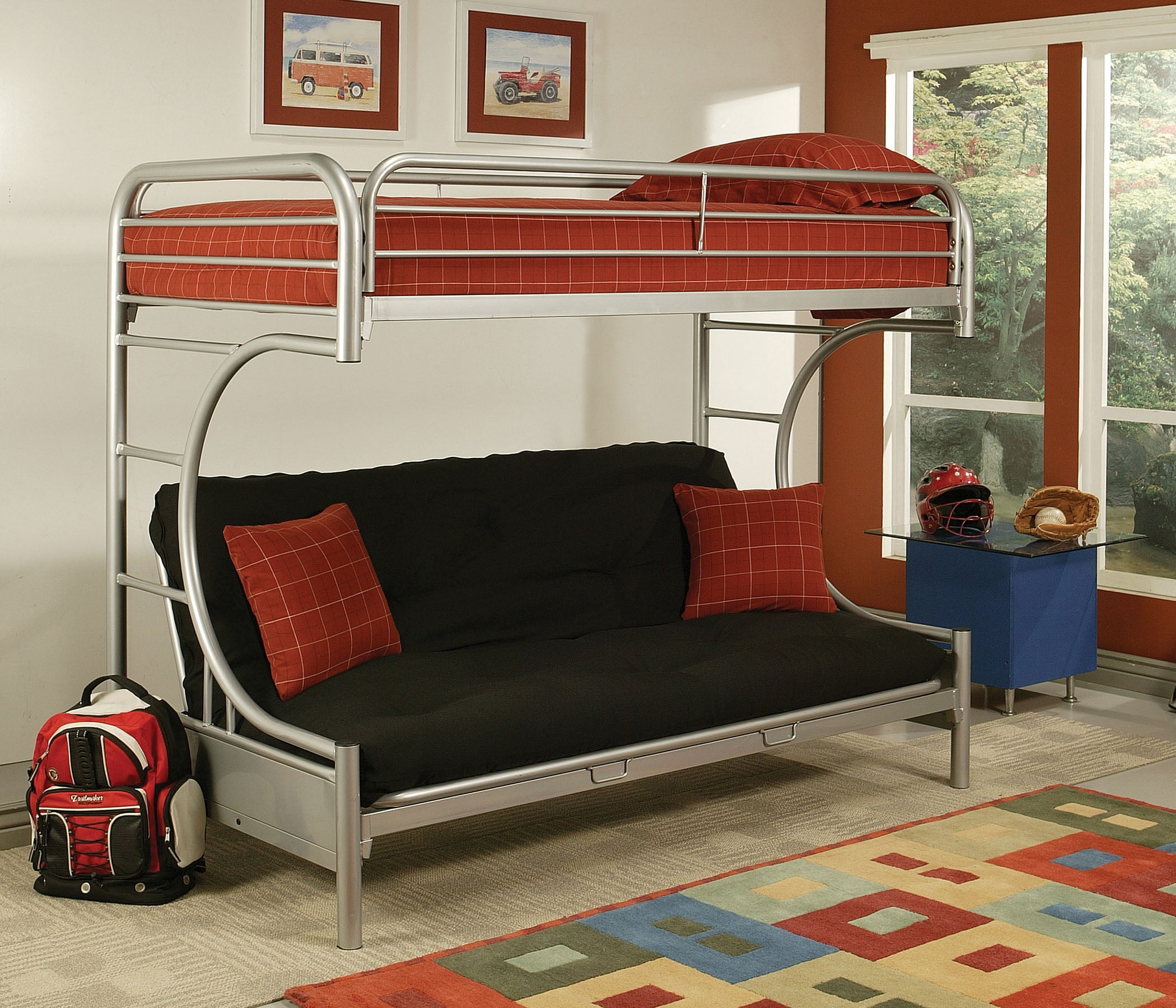Twin/Full/Futon Bunk Bed, Silver Metal Tube Silver
