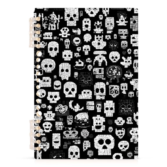 Haosy Mosaic Cute Skull Notebooks 1-subject Journal 60 Sheets A5 College Ruled Paper Detachable Ring 8.3"x5.7"