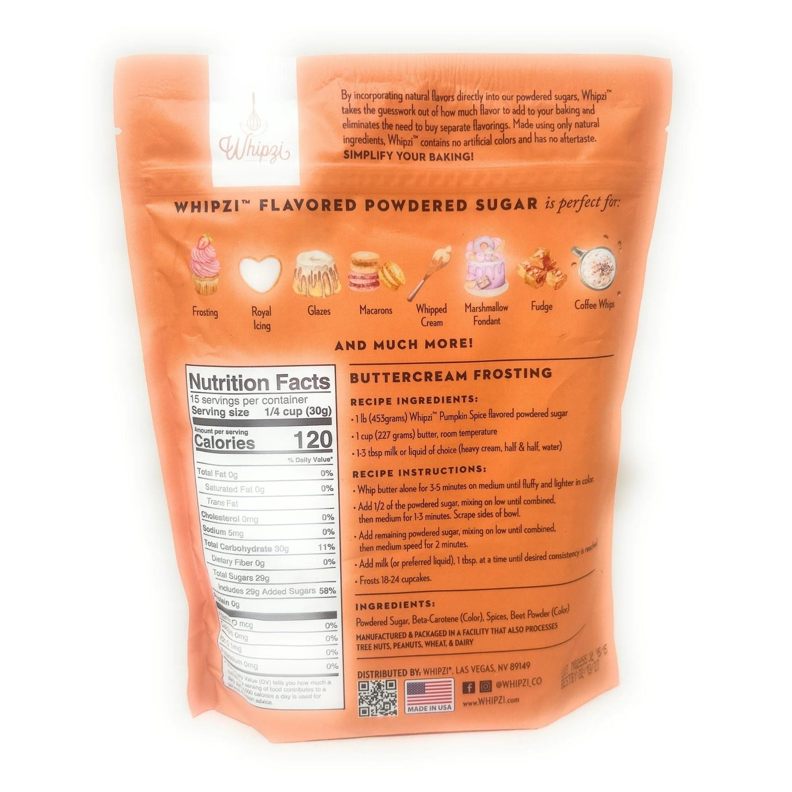 Whipzi Pumpkin Spice Flavored Powdered Sugar 16 oz Bag (2 Pack)