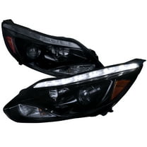 Projector Headlights w/ LED Light Strip & LED Turn Signal Lights (Black Housing/Smoke Lens) Made for and Compatible with 2012-2014 Ford Focus