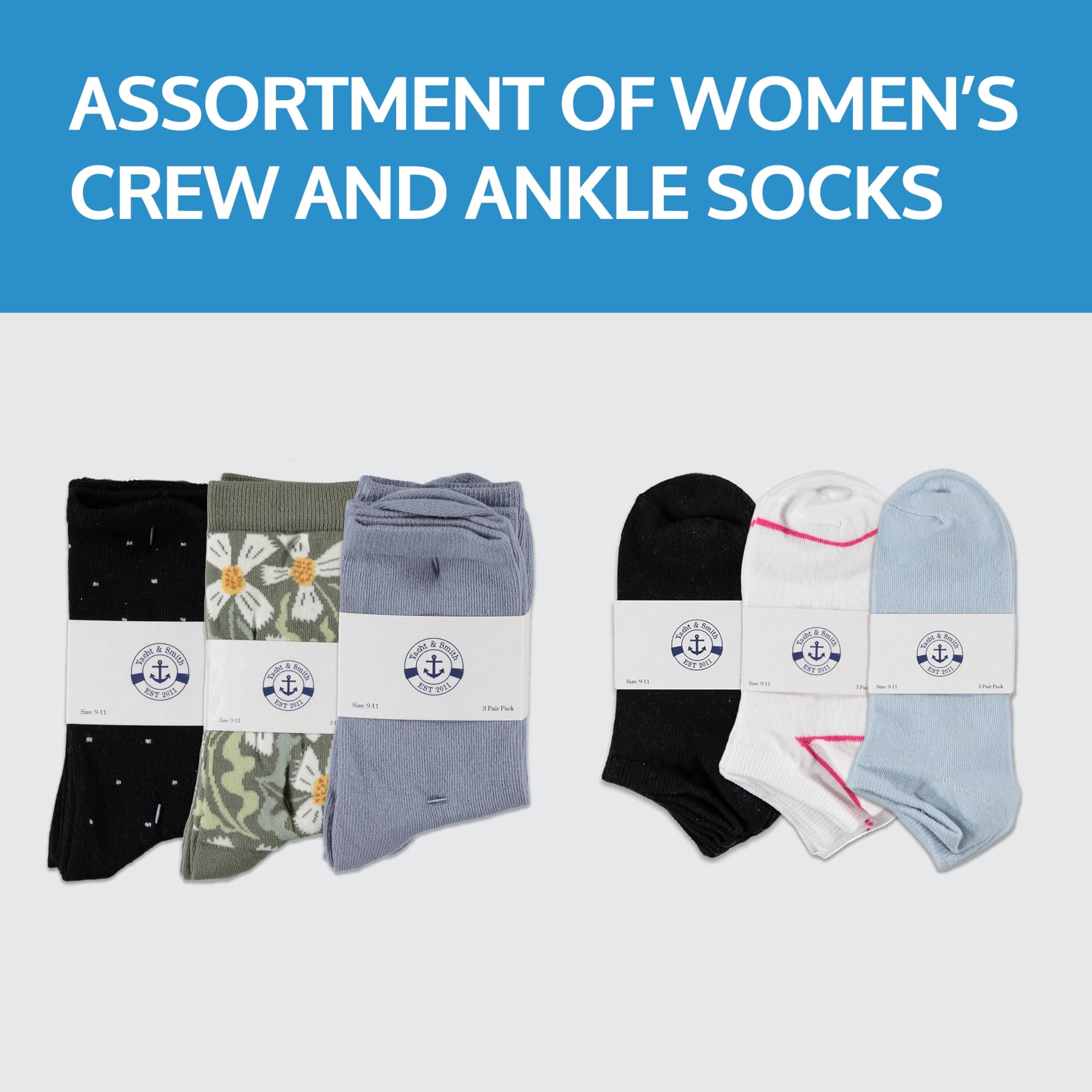 Yacht & Smith 120 Pairs Wholesale Sample Socks Womens, Crew and Ankle Socks - Mixed Assorted Random Colors Wholesale Lot Bulk, Great for Donating Shelters