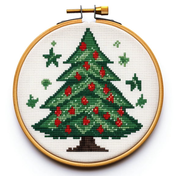 Green Christmas Tree Red 11CT Stamped Cross Stitch Kits Easy for Beginners Child with Hoop DIY Needlepoint Counted Embroidery Kits Art Craft Wall Decor 12x12IN(1)