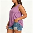 thumbnail image 6 of Josdec Women Plus Size Solid Round Neck Sleeveless Curved Hem Tank Top Soft Polyester Loose Casual Layering Vest Spring Summer Daily Loungewear Shirts L-5XL, 6 of 8