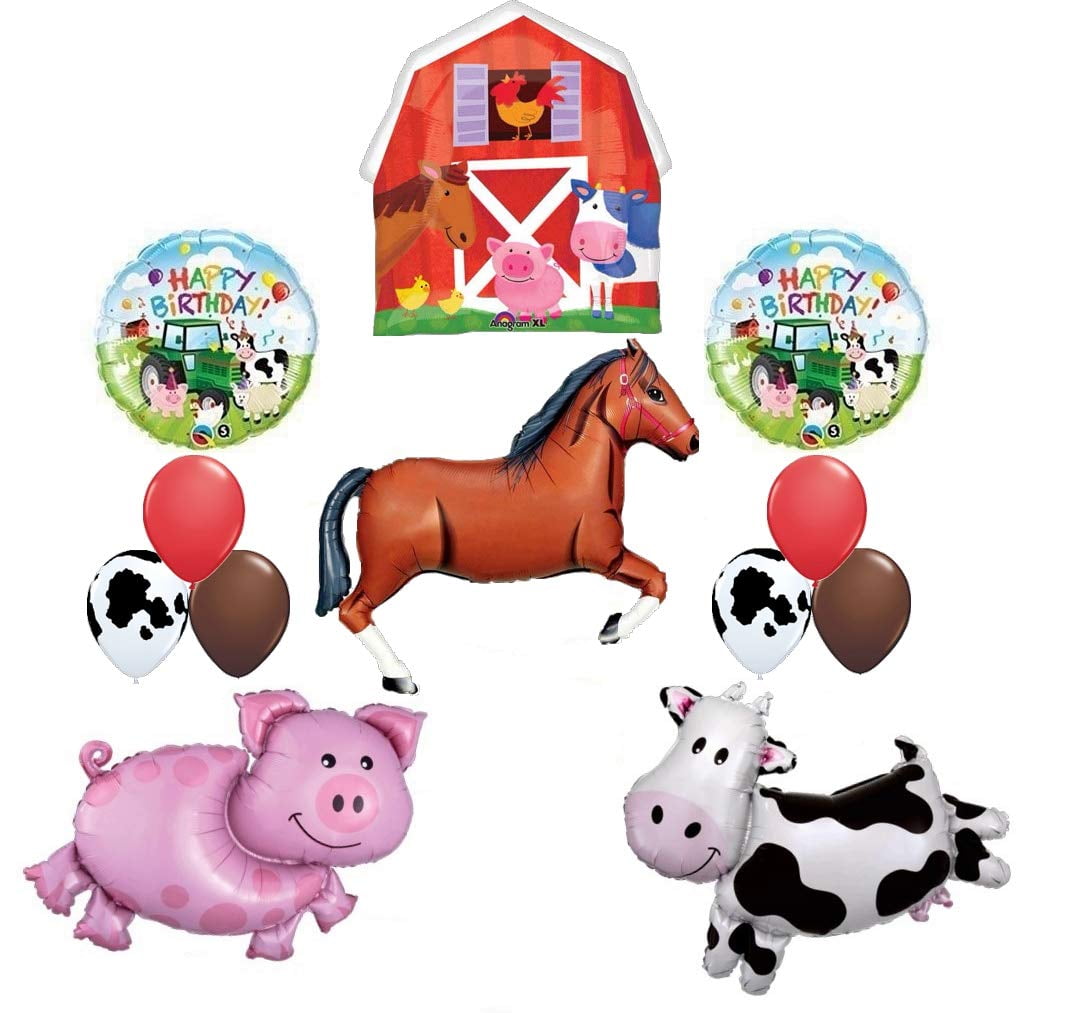 Tractor and Farm Animals 2nd Birthday Party Supplies Balloon Bouquet Decorations 