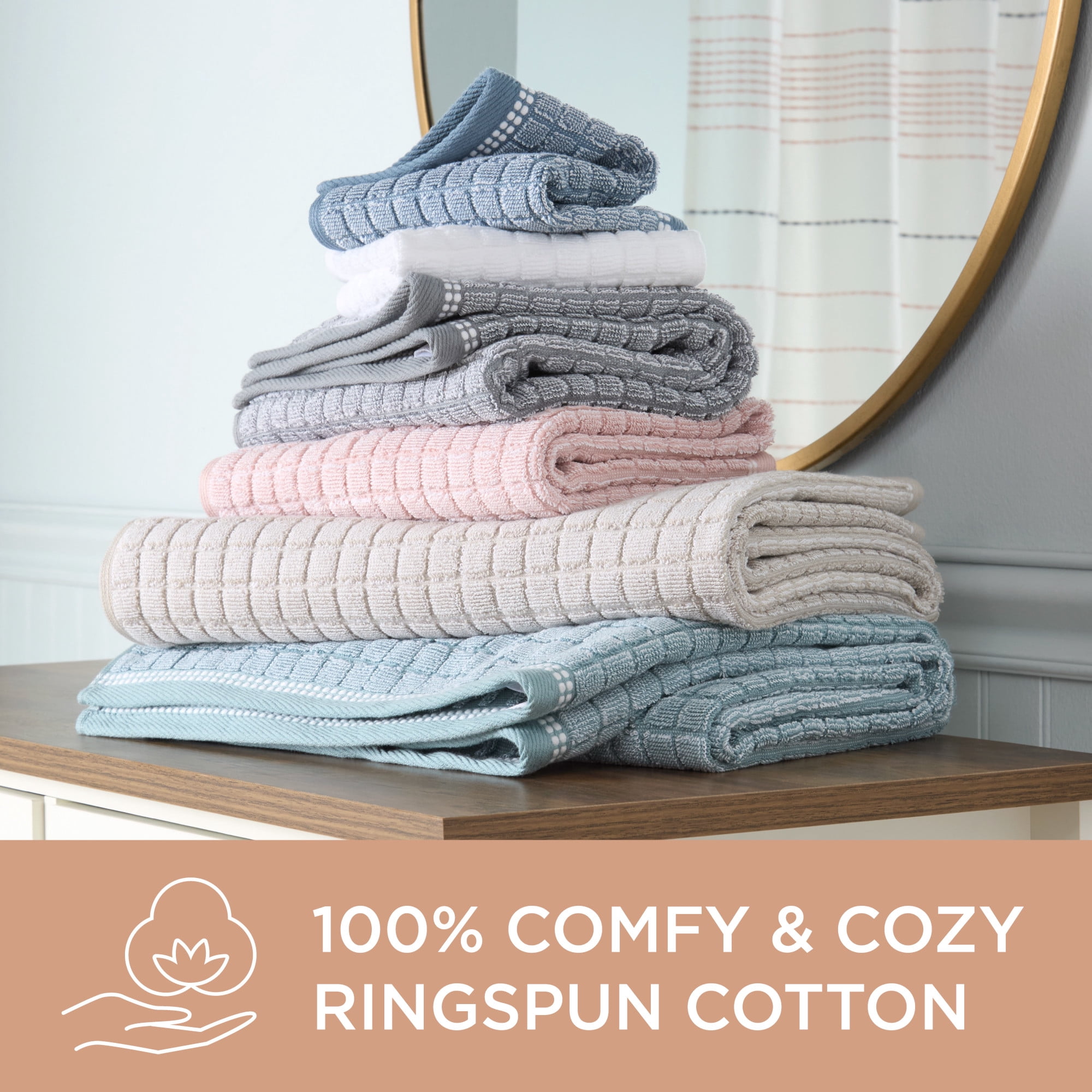 TOWN & COUNTRY EVERYDAY 6-Piece Textured Windowpane Set, 2-Bath Towels, 2-Hand Towels, 2-Washcloths, 100% Cotton, Plush & Absorbent 550GSM, Aqua Blue
