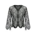thumbnail image 6 of YEAHDOR Womens Hollow Lace Cardigan Long Sleeve Sequins Bolero Shrug Casual Shawl Silver One Size, 6 of 7