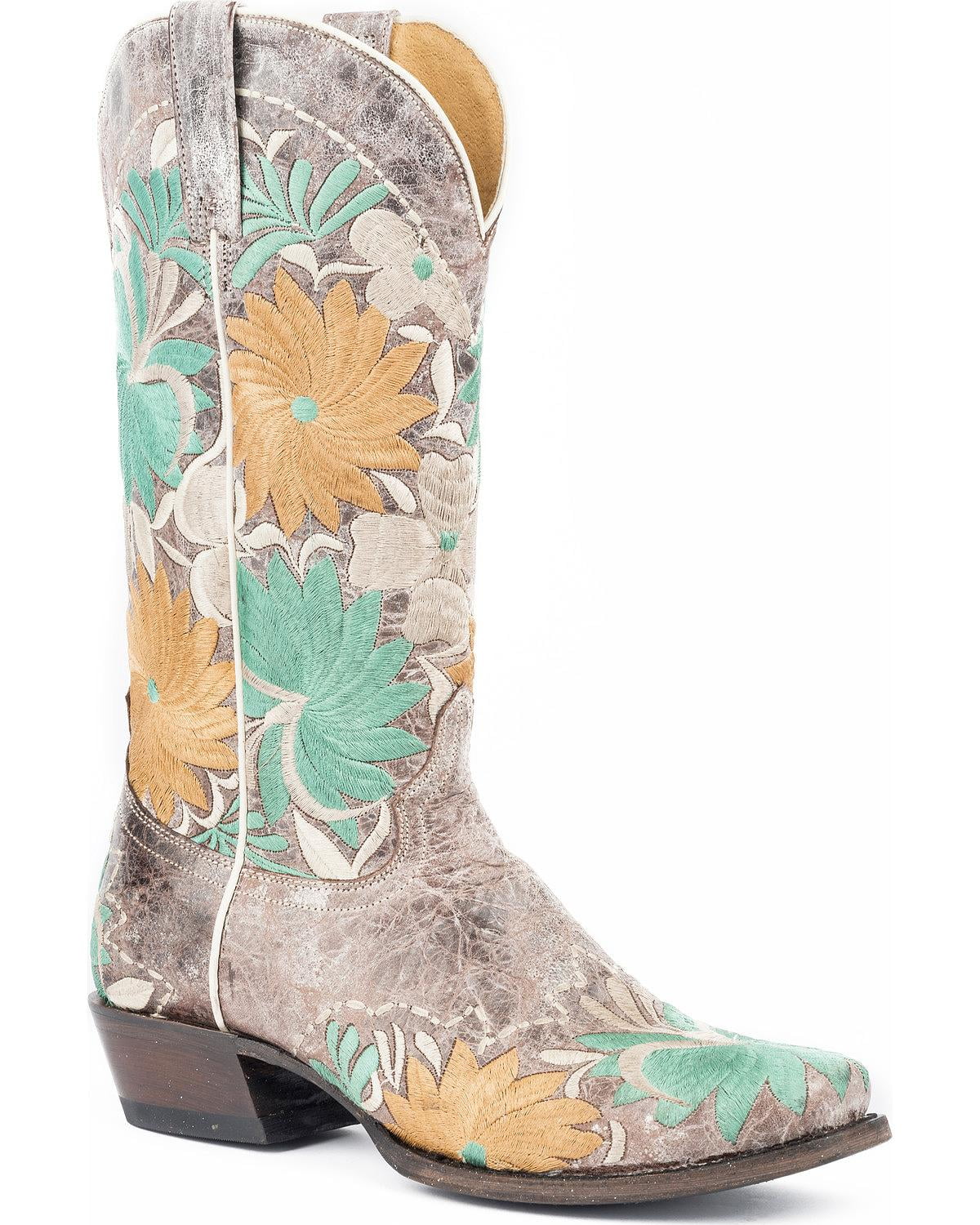 Roper Women's Floral Bouquet Embroidered Cowgirl Boot Square Toe - 09-021-7124-1433 Br Roper Women's Floral Bouquet Embroidered Cowgirl Boot Square Toe - 09-021-7124-1433 Br