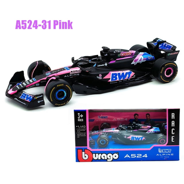 Bburago 1:43 RB21 W16 W15 A523 A524 MCL38 W16 SF24 AMR25F1 Voiture de Course de Formule Statique Simulation Moulée sous Pression Modèle en Alliage Voiture Cadeau pour Tos,A524-31 Rose