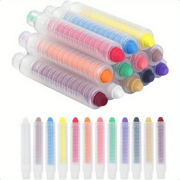 CNKOO 12pcs Vibrant Dustless Colored Chalk for Painting Blackboard Writing & Office Use - Erasable Non-Toxic & Easy to Use - Includes Red Yellow Green Blue & More in Transparent Pl