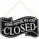 thumbnail image 4 of Two-sided open and closed wooden sign with rope for hanging vintage sign (black), 4 of 5