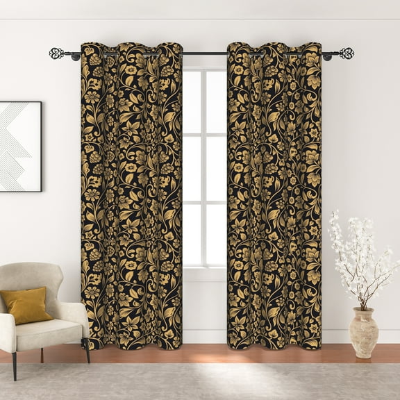 Mizhona Black Blackout Curtains for Bedroom,Boho Floral Printed Room Curtains Set of 2,42"x84"
