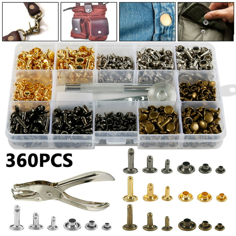 480/360/180pcs Leather Rivets Double Cap Rivet Round Metal Studs with Punch  Pliers Fixing Set for DIY Leather Craft Rivets - AliExpress