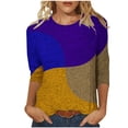 thumbnail image 1 of YanHoo Hauts à Manches 3/4 à Blocs de Couleur pour Femmes Été Décontracté Chemises à Manches 3/4 Coupe Ample Tunique à Col Rond Hauts pour Femmes Liquidation Grande Taille Manches 3/4, 1 of 6