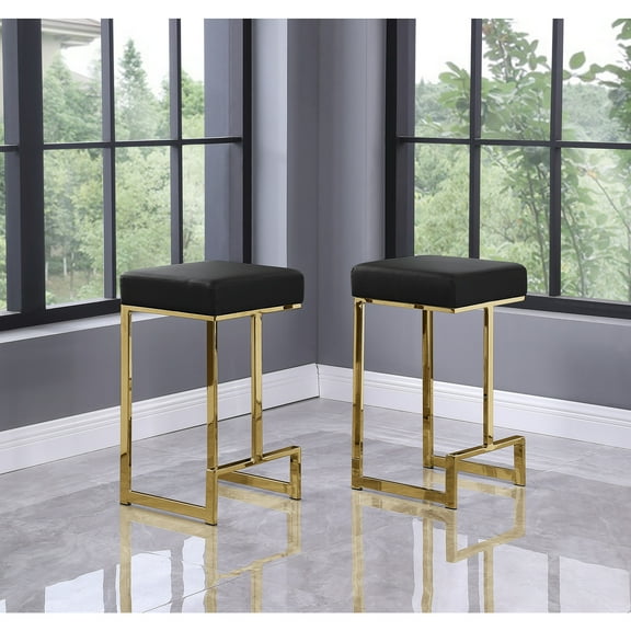 Dorrington Modern Velvet Backless Counter Height Stool in Black/Gold (Set of 2)