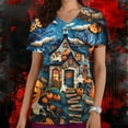 thumbnail image 1 of Fiudx Tops para Mujer Top de Trabajo con Bolsillo y Manga Corta con Estampado de Halloween y Cuello En V para Mujer, 1 of 5