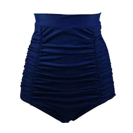Hessimy Women s High Waisted Swimsuit Bottom Tummy Control Ruched Bikini Bottom Vintage Swim Shorts Tankini Briefs(Blue S)