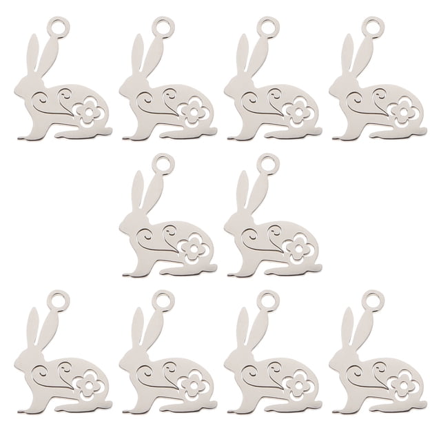 CIMAXIC 10Pcs Stainless Steel Rabbit Charms Lovely Bunny Pendants for Jewelry Making,0.59"X0.51"X0.04"