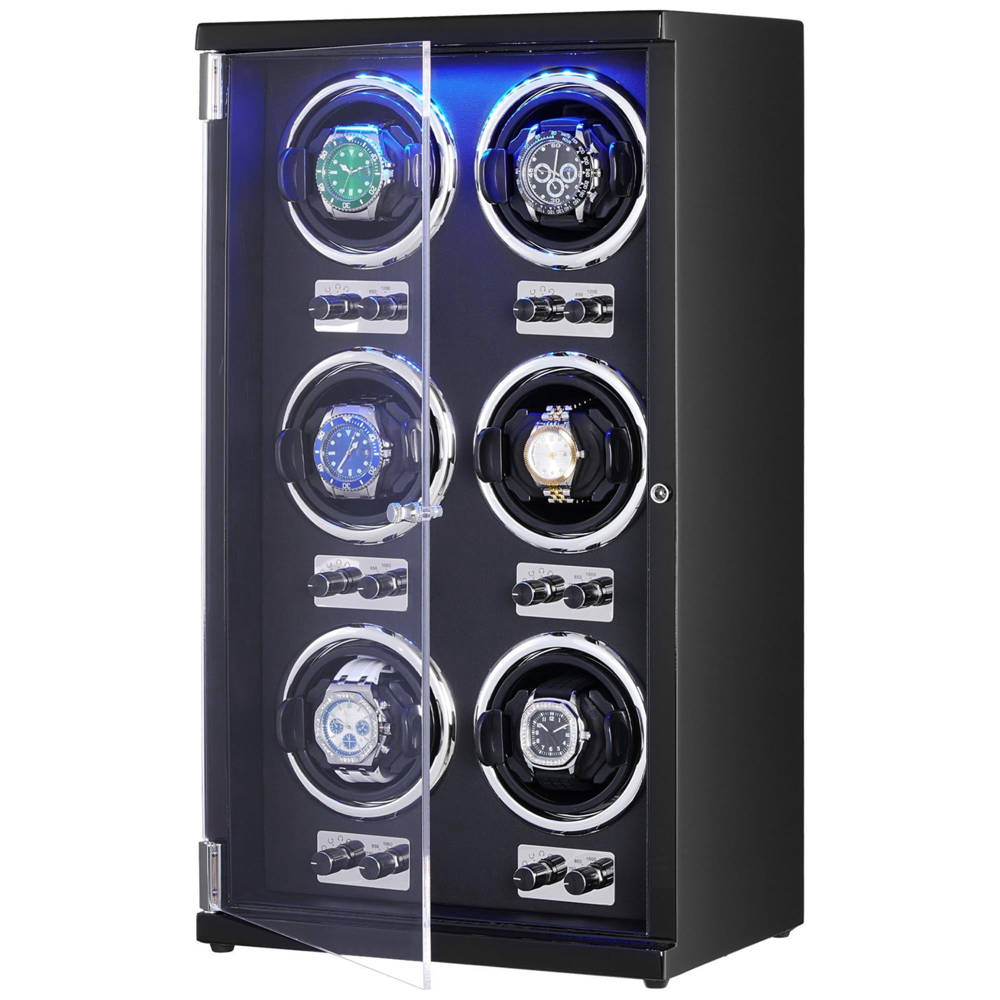 6 Watch Winder for Automatic Watches, 6 Japanese Mabuchi Motors, Blue Led Light, High-Density Board Shell