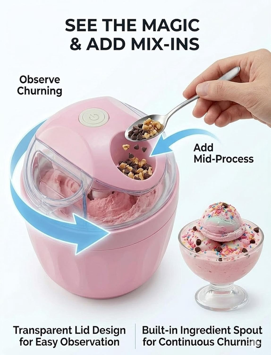 Small Home Mini Ice Cream Maker, 2026 New DIY Mini Ice Cream Maker, 17oz One-Touch Dessert Maker, Single Serving of Ice Cream, Frozen Yogurt, Electric Personal Machine, Family Treats (Blue)
