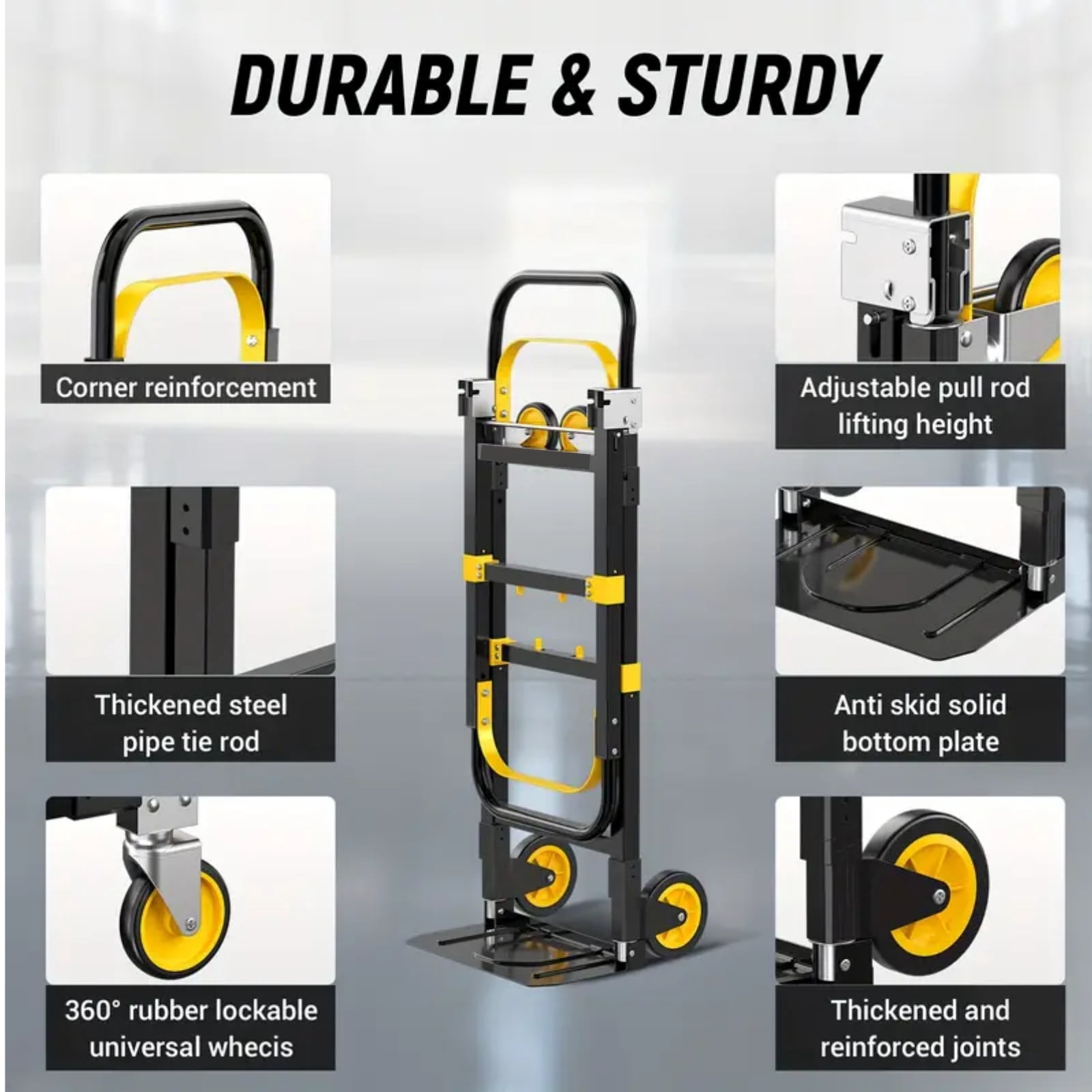 Dkenicor 2 in 1 Foldable Heavy Duty Hand Truck with Retractable Handle and 4 Rubber Wheels,Industrial Convertible Dolly Cart for Moving,Travel,Office Use,6