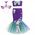 thumbnail image 3 of Conjunto de falda tutú de sirena con cola de pez para niñas + falda de tul, ropa de cumpleaños para niños, conjunto de disfraz de tutú largo de princesa sirenita, 3 of 5