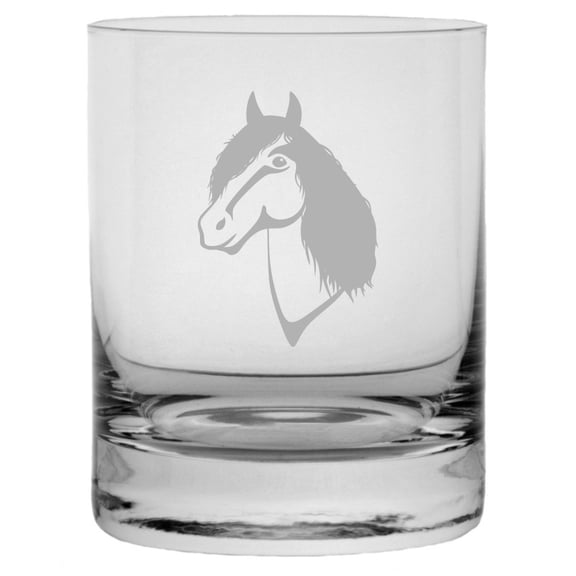 Missouri Fox Trotter Face Horse Themed Etched 10.25oz Crystal Rocks Whisky Glass