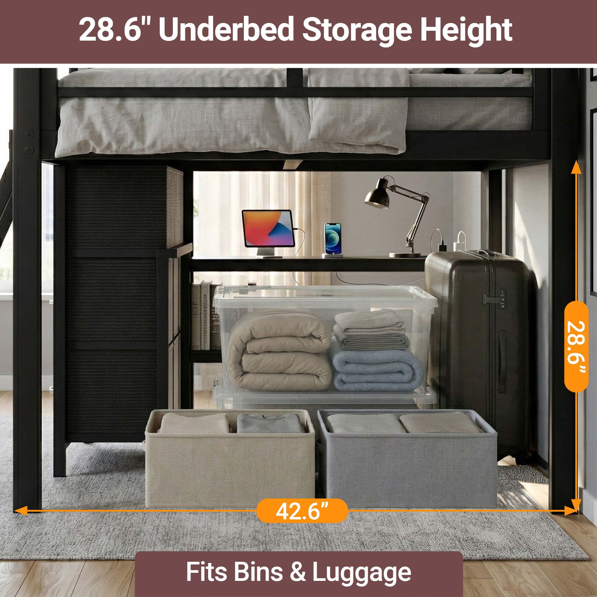 Twin Low Loft Bed with Storage, Metal Twin Loft Bed Frame with 9 Drawers, 2 Shelves, LED Lights and Charging Station, Black