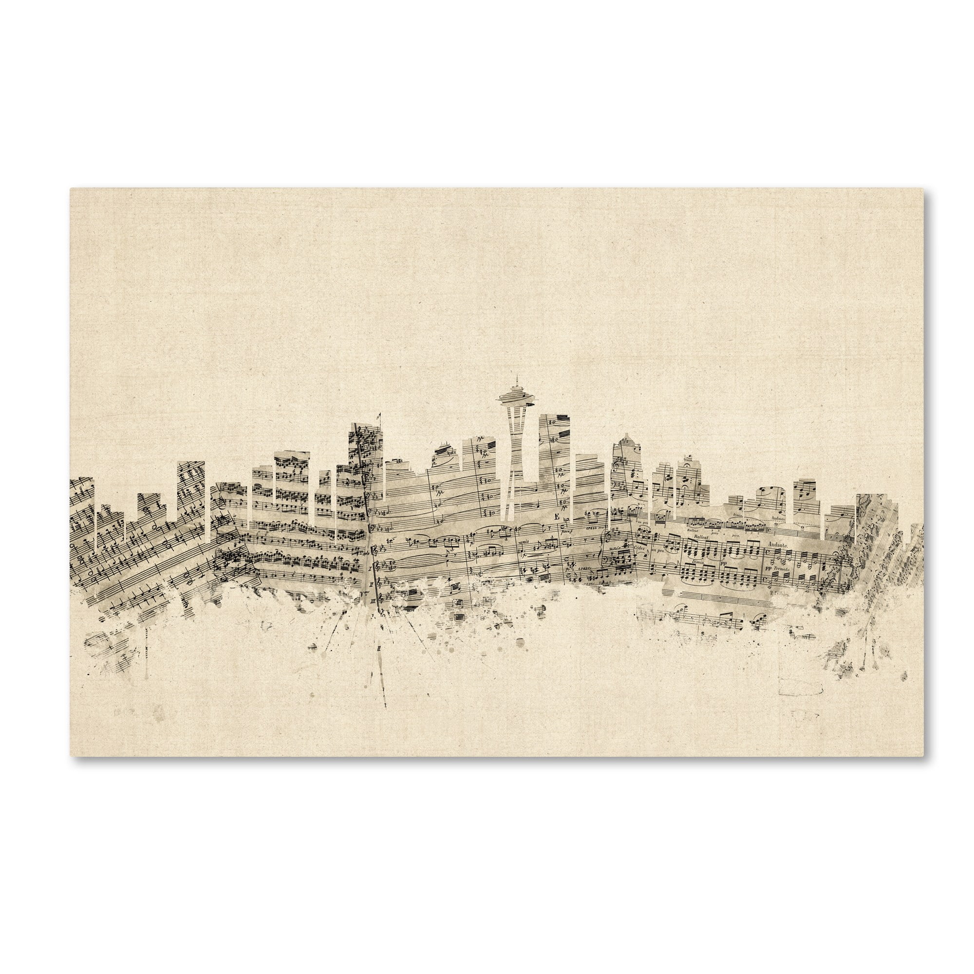 Trademark Fine Art "Seattle Washington Skyline Sheet Music" Canvas Art by Michael Tompsett
