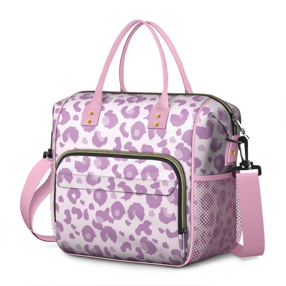 Pink and Purple Of Leopard Print Womens Lunch Box for Work,Insulated Large Lunch Bag for Tween and Teen,Loncheras Para Mujer,Leakproof Adult Lunch Bag for Work,Beach,Travel,Picnic,Camping