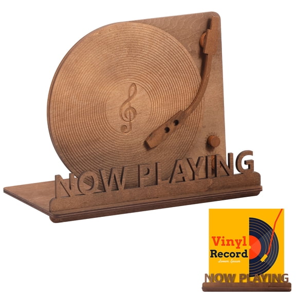 Grusce Now Playing Vinyl Record Stand, Tabletop Wooden Record Holder, Vinyl Stand Storage for Album Magazine, Vintage Album Display Organizer Rack for LP Enthusiast