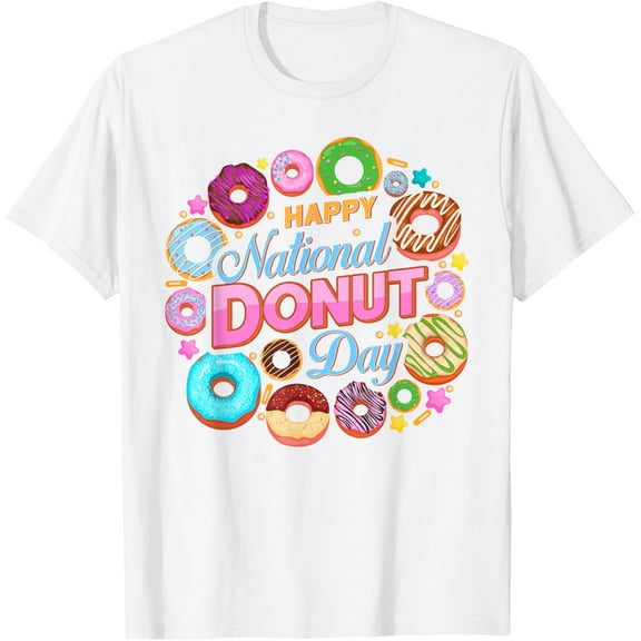 Happy National Donut Day June Donut Lovers T-ShirtMen's and women's pure cotton short-sleeved shirts