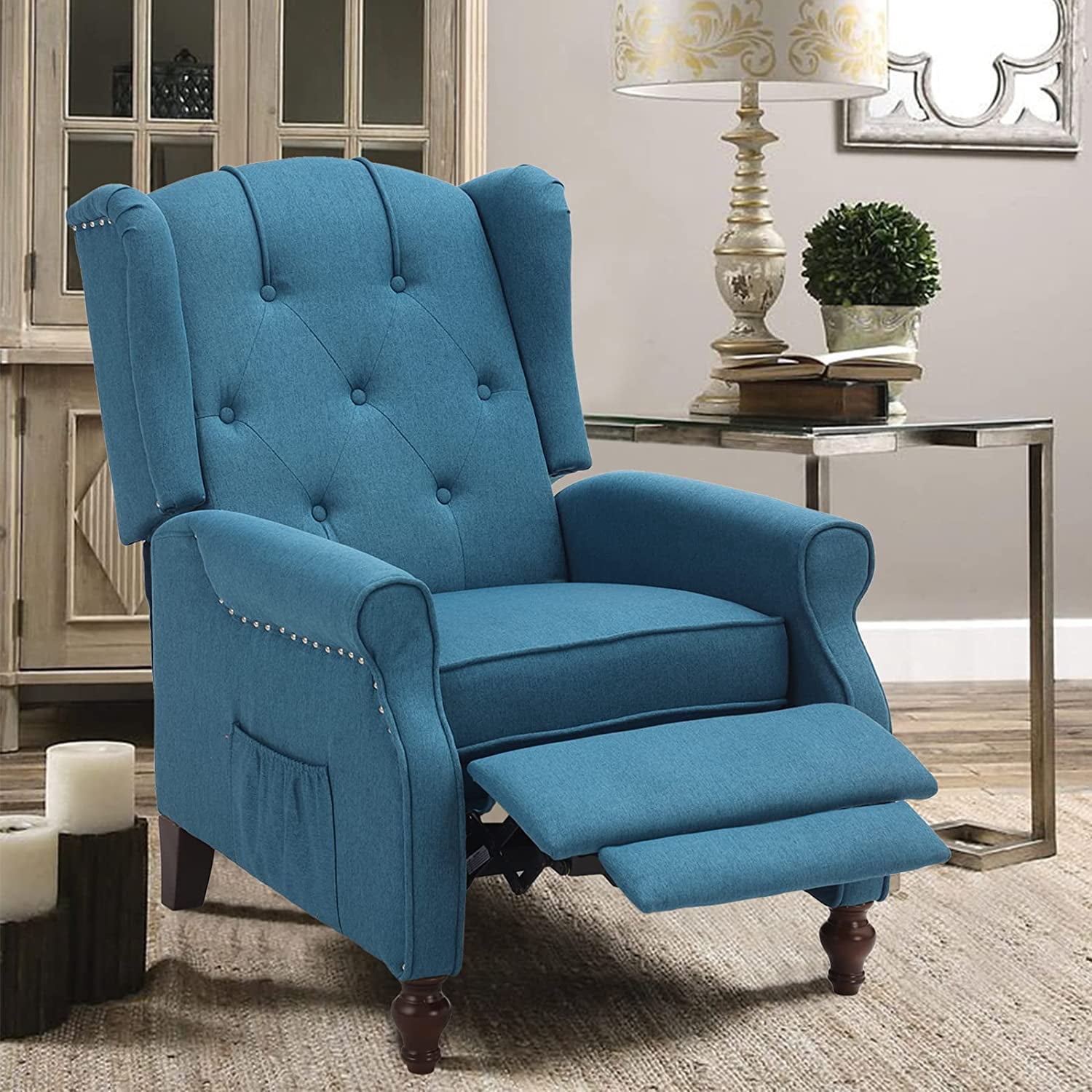 LVUYOYO Wingback Recliner Chair Push Back Arm Chair with Heat and Massage Tufted Single Sofa for Home, Living Room, Office, Bedroom