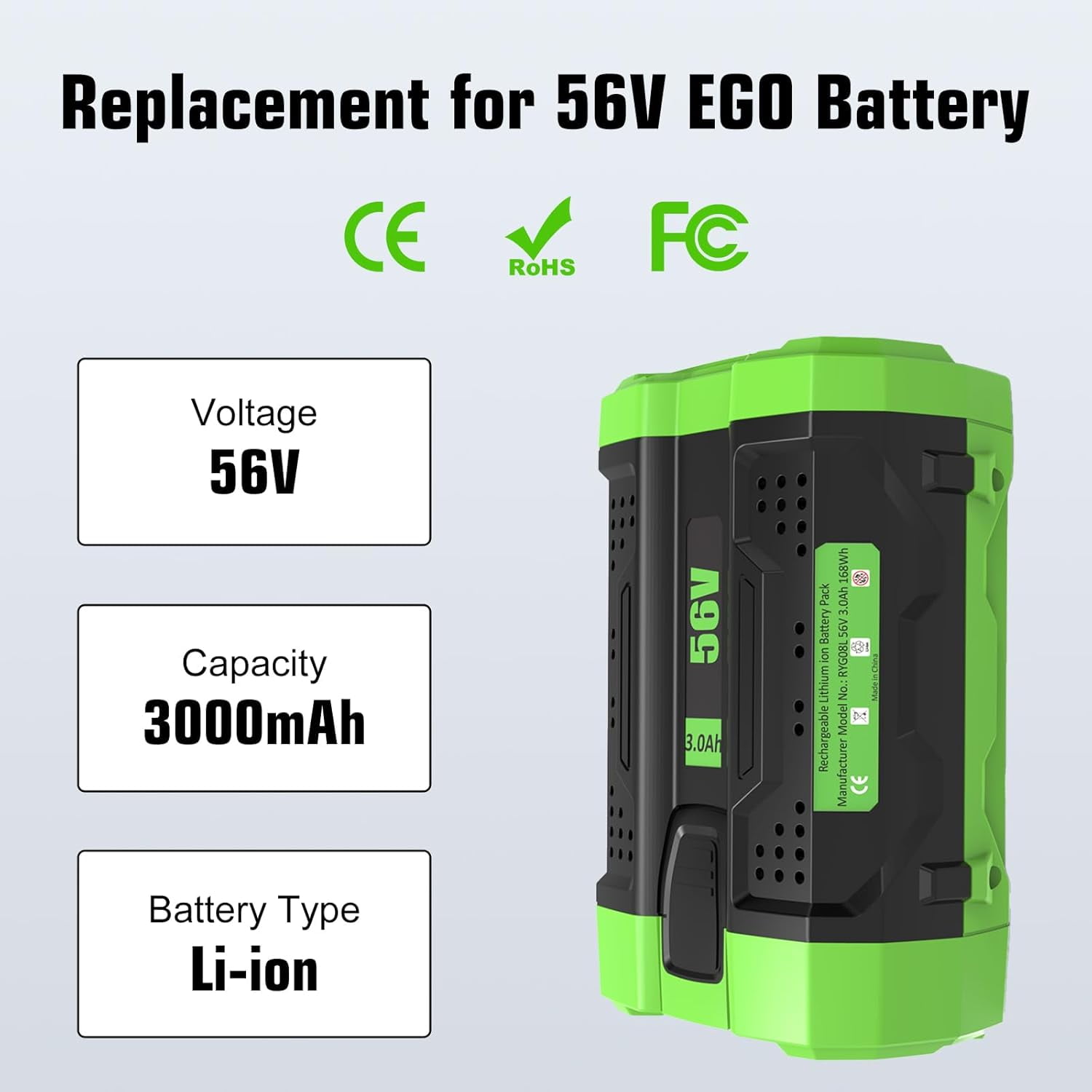 Replacement for EGO 56V Battery 3.0Ah Compatible with EGO 56 Volt Battery Power+ Tools STA1500 ST1502LB CS1604 LB4800 LB6504 LB5804 HT2400